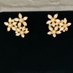 Monet Gold and Rhinestone Elegant Flower Design Earrings Pierced Ears
